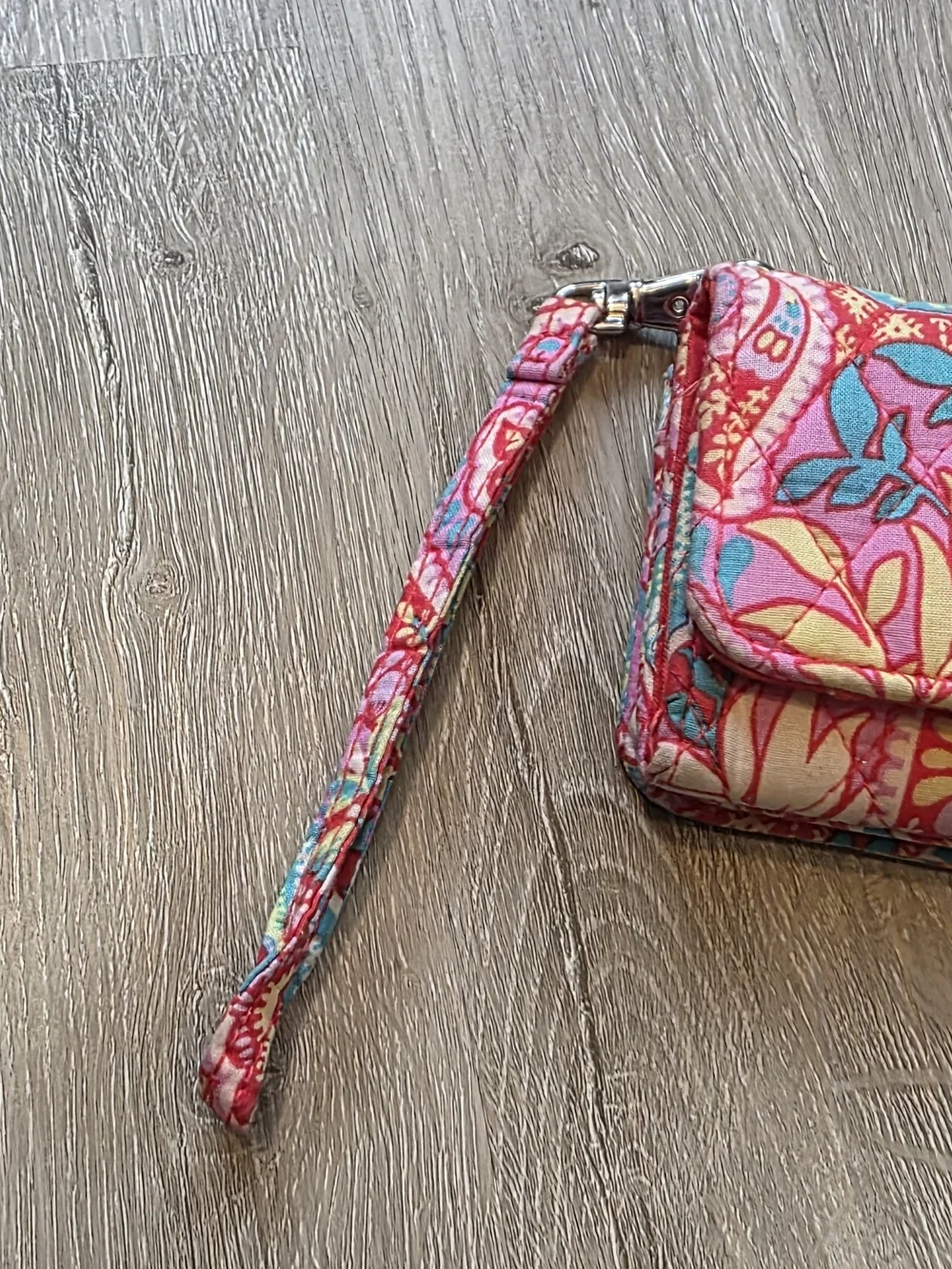 Vera Bradley Pink Teal Yellow Floral Quilted Wristlet - Picture 2 of 4